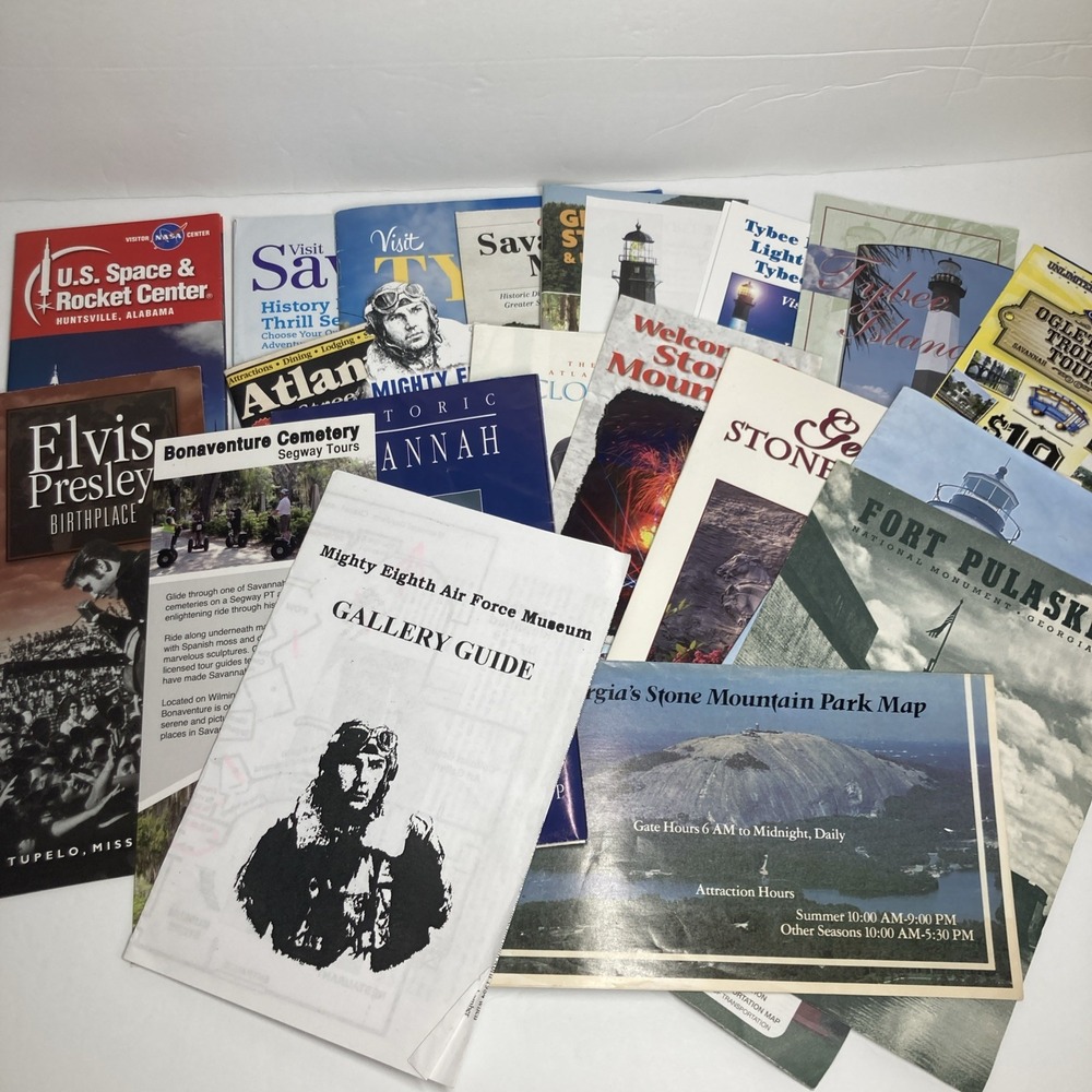 Georgia Travel Brochures Lot 19 Vintage Stone Mountain Ft Pulaski Tybee Island
